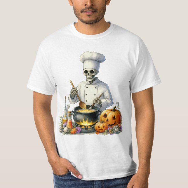 Funny Halloween Skeleton Chef T Shirt (Framsida)