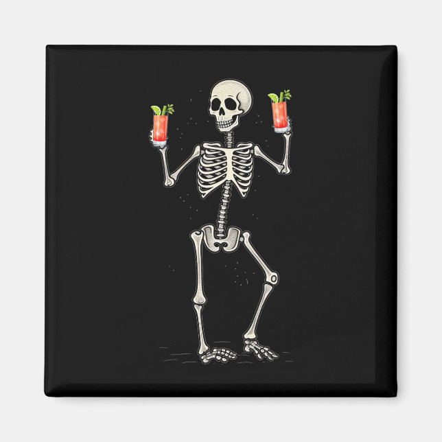 Funny Halloween Skeleton Drinking Bloody Mary Svan Magnet (Framsidan)