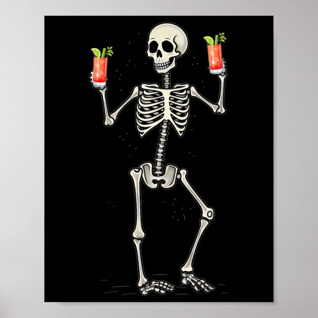 Funny Halloween Skeleton Drinking Bloody Mary Svan Poster (Framsidan)