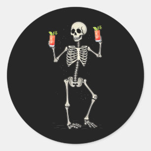 Funny Halloween Skeleton Drinking Bloody Mary Svan Runt Klistermärke