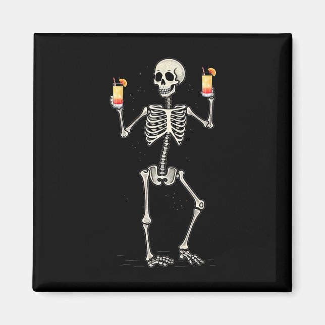 Funny Halloween Skeleton Drinking Tequila Sunrise Magnet (Framsidan)