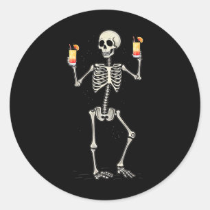 Funny Halloween Skeleton Drinking Tequila Sunrise Runt Klistermärke