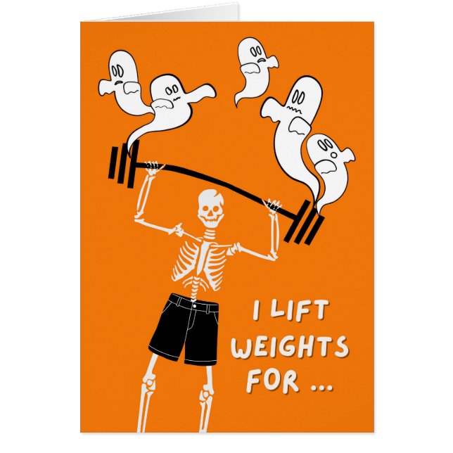 Funny Halloween Skeleton Exorcize Weight Lyft Hälsningskort (Framsidan)