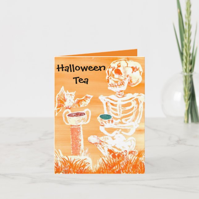 Funny Halloween Skeleton-Fladdermus-teakortet med  Tack Kort (Framsida)