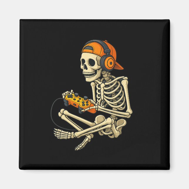 Funny Halloween Skeleton Gamer Video Gaming Boys M Magnet (Framsidan)