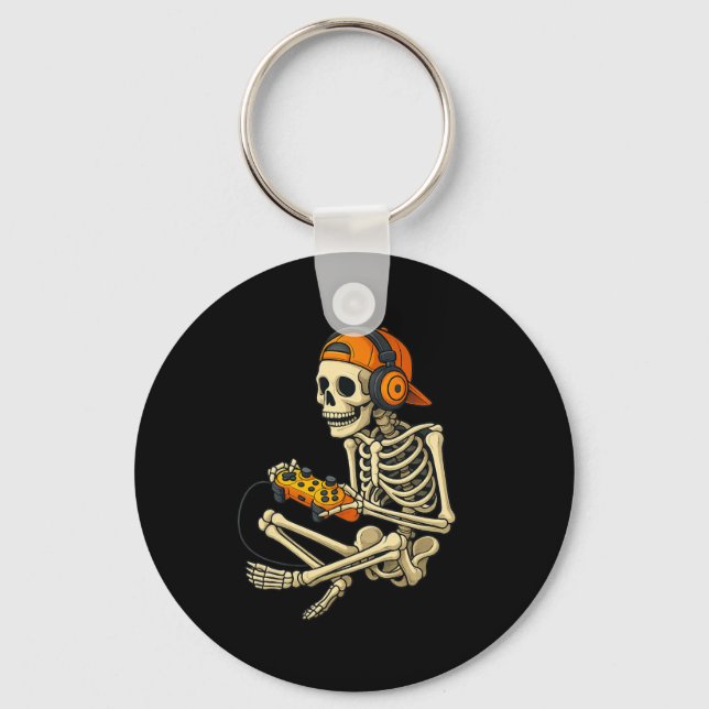 Funny Halloween Skeleton Gamer Video Gaming Boys M Nyckelring (Framsida)