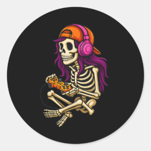 Funny Halloween Skeleton Gamer Video Gaming Girls Runt Klistermärke