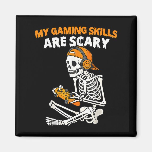 Funny Halloween Skeleton Gamer Video-spelningskomp Magnet (Framsidan)