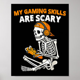 Funny Halloween Skeleton Gamer Video-spelningskomp Poster