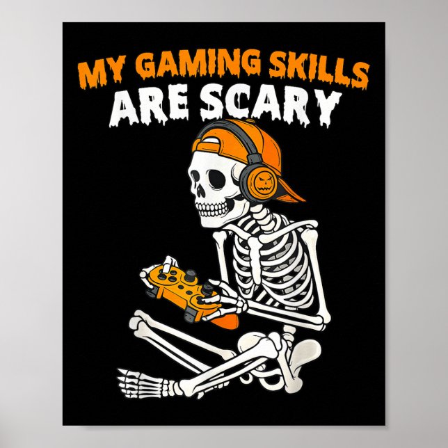 Funny Halloween Skeleton Gamer Video-spelningskomp Poster (Framsidan)