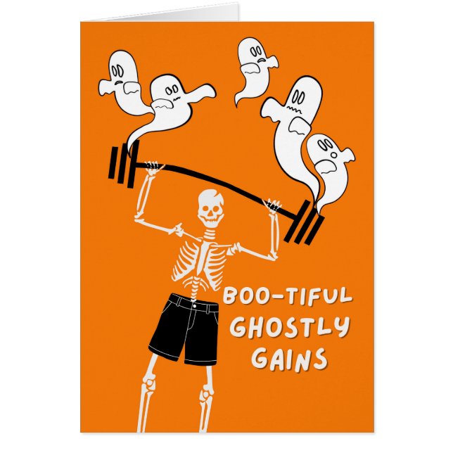 Funny Halloween Skeleton Ghop Gains Barbell Hälsningskort (Framsidan)
