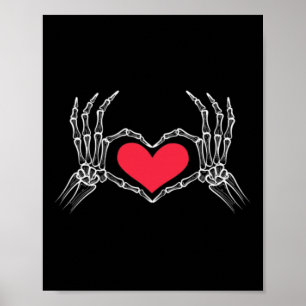 Funny Halloween Skeleton Hand Heart Sign Kärlek Re Poster