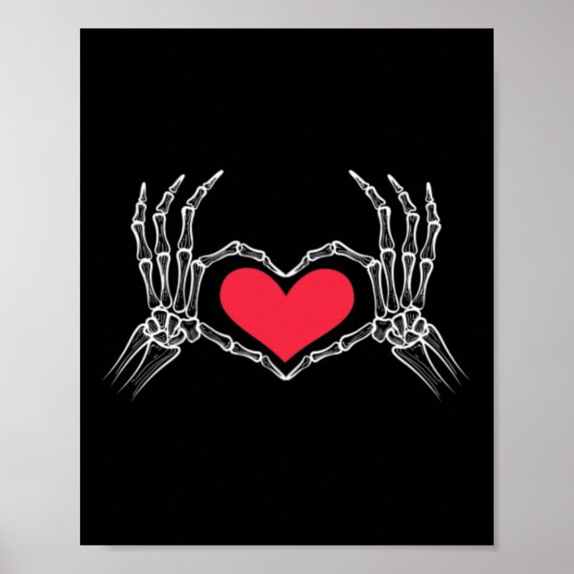 Funny Halloween Skeleton Hand Heart Sign Kärlek Re Poster (Framsidan)