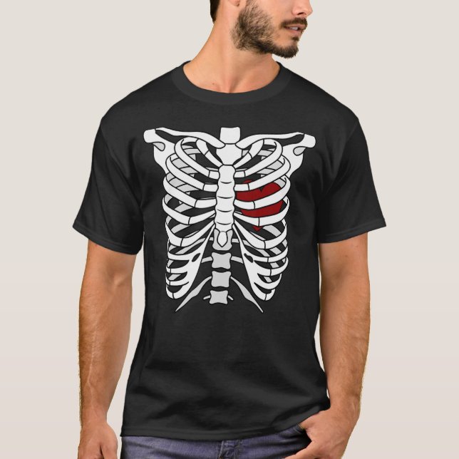 Funny Halloween Skeleton Heart Rib Cage X- Ray Adu T Shirt (Framsida)