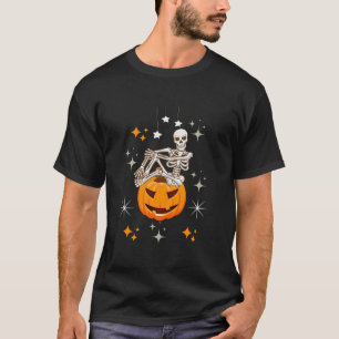Funny Halloween Skeleton Holding Pumpkin Thanksgiv T Shirt