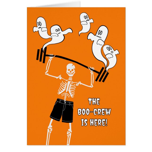 Funny Halloween Skeleton med Boo Crew Vights Hälsningskort (Framsidan)