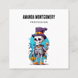 Funny Halloween Skeleton med Top hat Fyrkantigt Visitkort