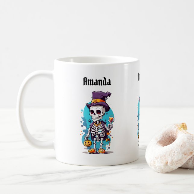 Funny Halloween Skeleton med Top hat Kaffemugg (Med munk)