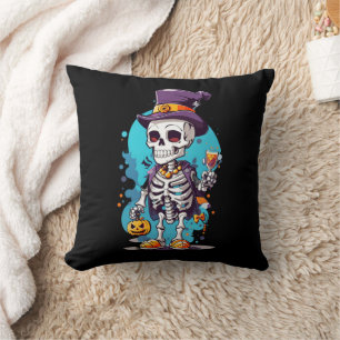 Funny Halloween Skeleton med Top hat Kudde