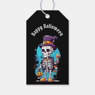 Funny Halloween Skeleton med Top hat Presentetikett