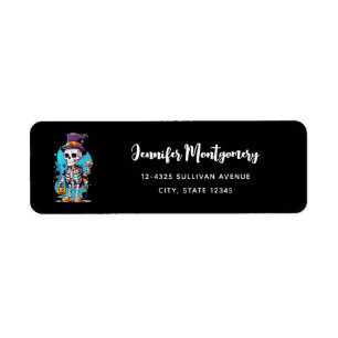 Funny Halloween Skeleton med Top hat Returadress Etikett