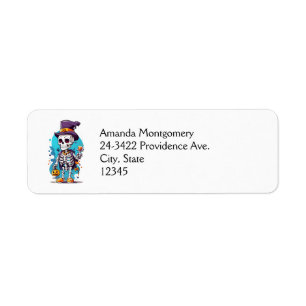 Funny Halloween Skeleton med Top hat Returadress Etikett