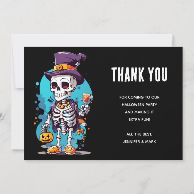 Funny Halloween Skeleton med Top hat Tack Kort (Framsida)