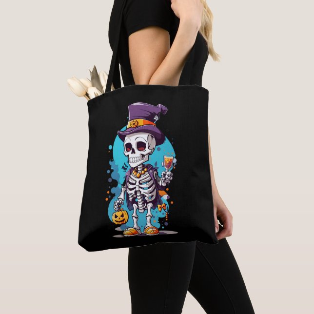 Funny Halloween Skeleton med Top hat Tygkasse (Närbild)
