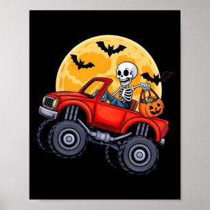 Funny Halloween Skeleton Monster Lastbil Kids Boys Poster
