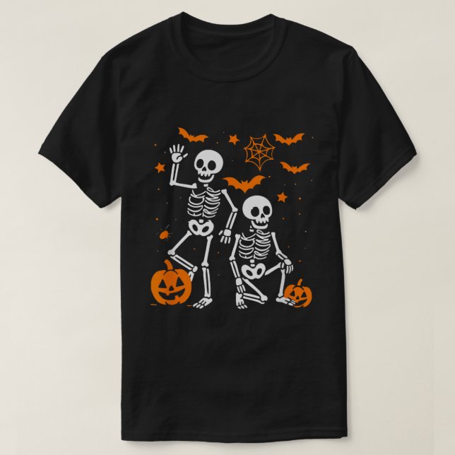Funny Halloween Skeleton Pumpkins T Shirt (Design framsida)