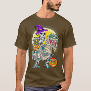 Funny Halloween Skeleton Riding Mummy Dinosaur T r Shirt