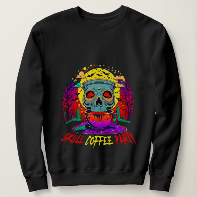 Funny Halloween Skull KoffeAddict Party T Shirt (Design framsida)