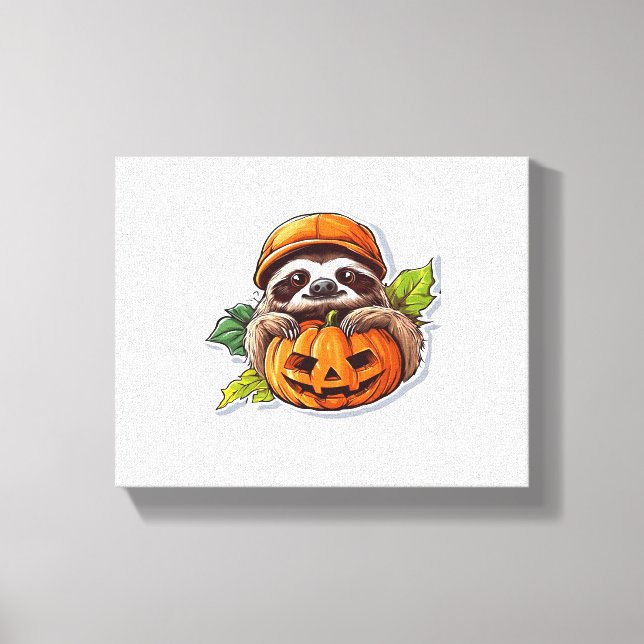 Funny Halloween Sloth Sticker Classic T-Shirt Canvastryck (Framsida)