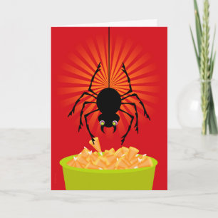 Funny Halloween Spider Stealing Candy corn Kort