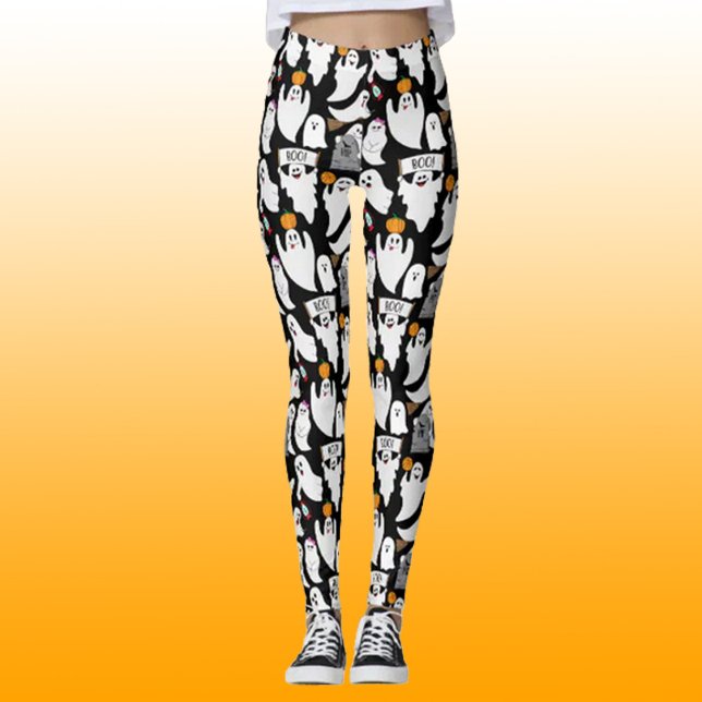 Funny Halloween Spöken Black and White Patterned Leggings (Skapare uppladdad)