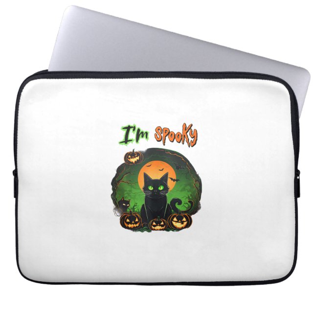 Funny Halloween Spooky Black Cat Pumpkin Fladdermu Laptop Fodral (Framsidan)