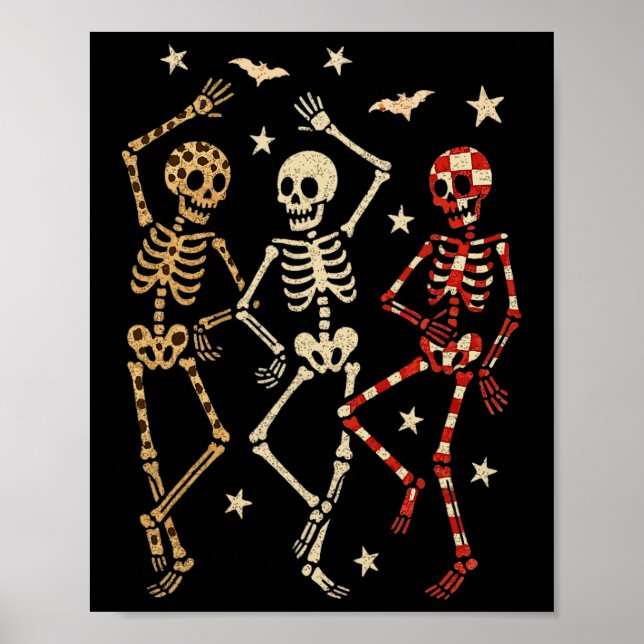 Funny Halloween Spooky Bones Skull Dancing Gift Sk Poster (Framsidan)