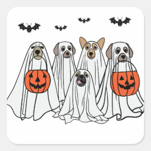 Funny Halloween Spooky Hundar - С ute Ghost Hundar Fyrkantigt Klistermärke