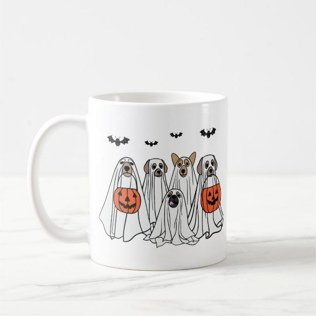 Funny Halloween Spooky Hundar - С ute Ghost Hundar Kaffemugg (Vänster)