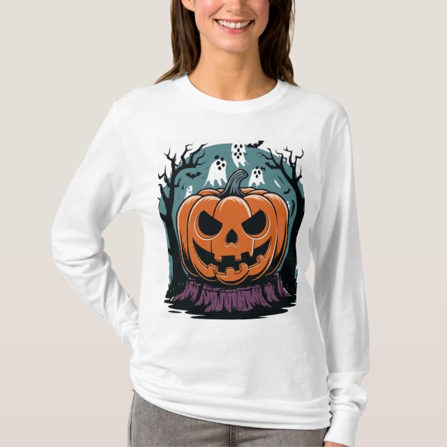 Funny Halloween Spooky Pumpkin T Shirt (Framsida)