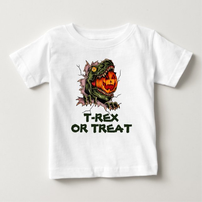 Funny Halloween T-rex-huvud eats pumpkin T Shirt (Framsida)