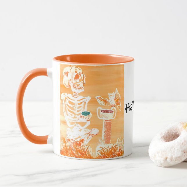 Funny Halloween Tea Skele-ton Fladdermus Crazy Kop Mugg (Med munk)