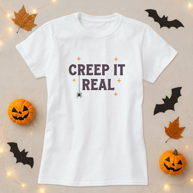Funny Halloween Tee; Creep It Real Spider Pun T Shirt (Skapare uppladdad)
