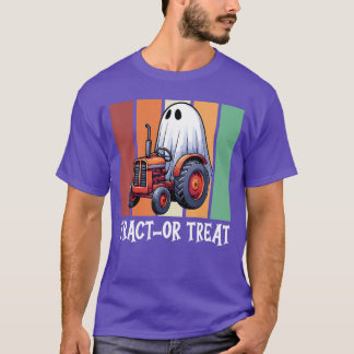 Funny Halloween Tractor Ghost Boys Kids Trick elle T Shirt