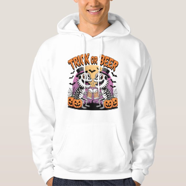 Funny Halloween Trick eller Beer Skeletons Hoodie (Framsida)
