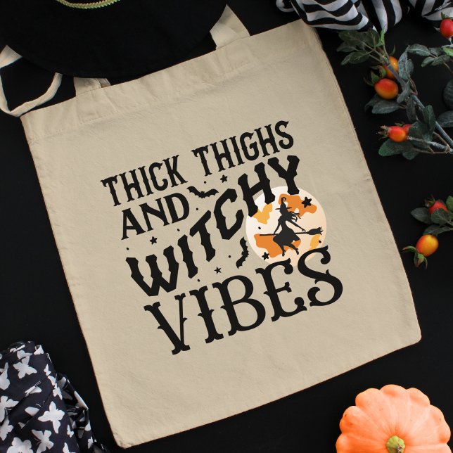 Funny Halloween Typography Witch & Full Moon Tygkasse (Skapare uppladdad)