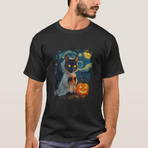 Funny Halloween Van Gogh Starry Night Ghost Cat Pu T Shirt