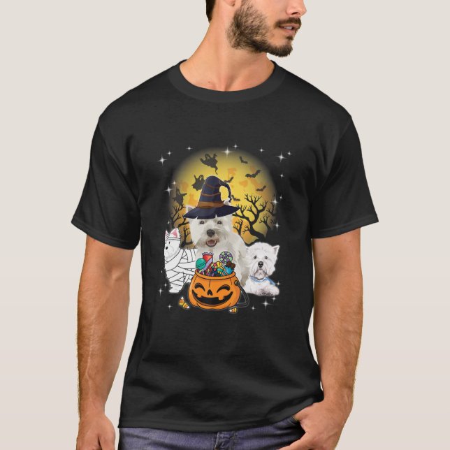 Funny Halloween Westie Witch Pumpkin Mummy Hund Lo T Shirt (Framsida)