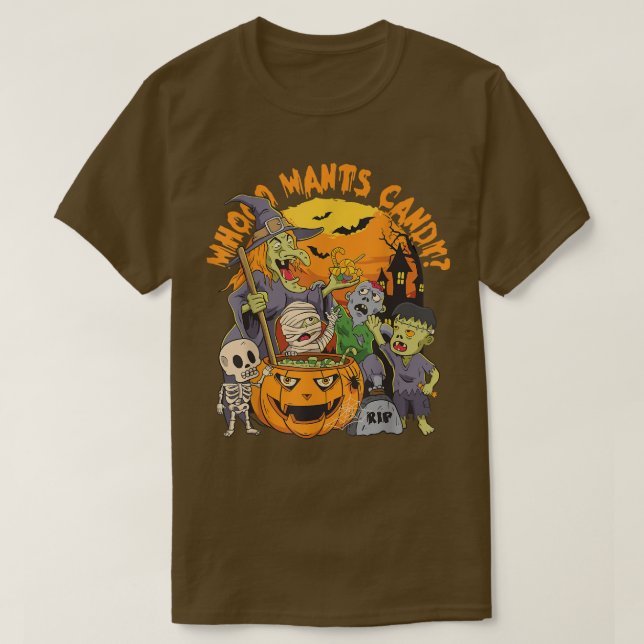 Funny Halloween WHoo vill ha Candy Witch Ghost Zom T Shirt (Design framsida)