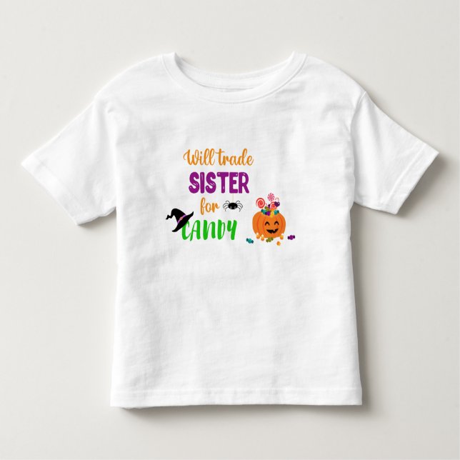 Funny Halloween Will Trade Sister för Candy T Shirt (Framsida)